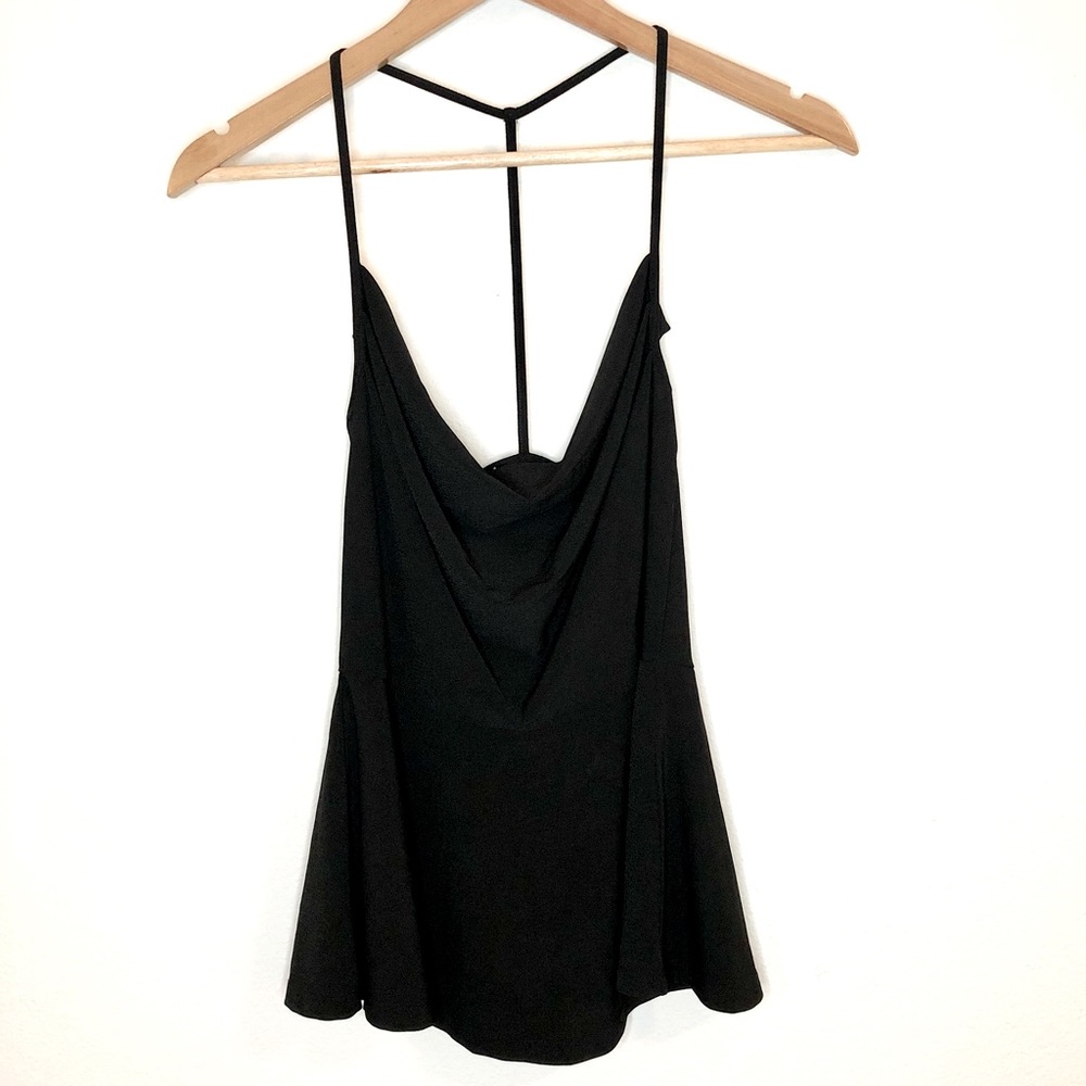 Black Spaghetti Strap Peplum Top with Cowl Neck Size Small LEITH